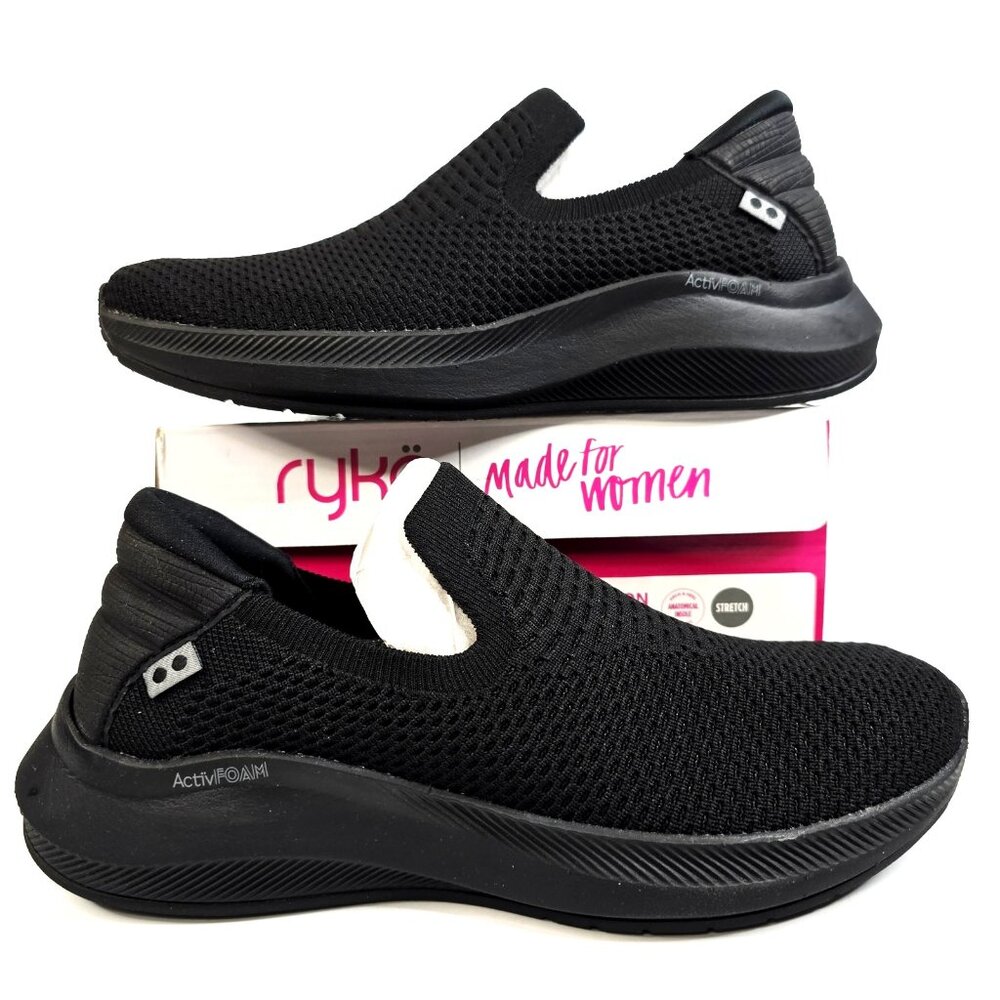NWT Ryka Active Foam Fling Slip On Stretch Knit Black Shoes Women's Size 7.5